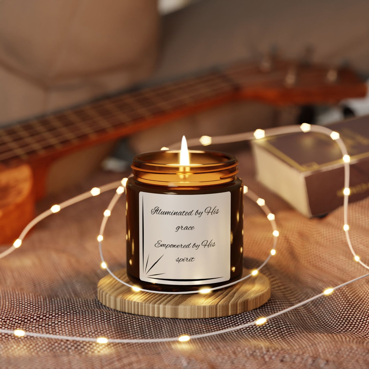 Illuminated by His Grace. Scented Soy Candle (Multi-Size, Amber Jar)