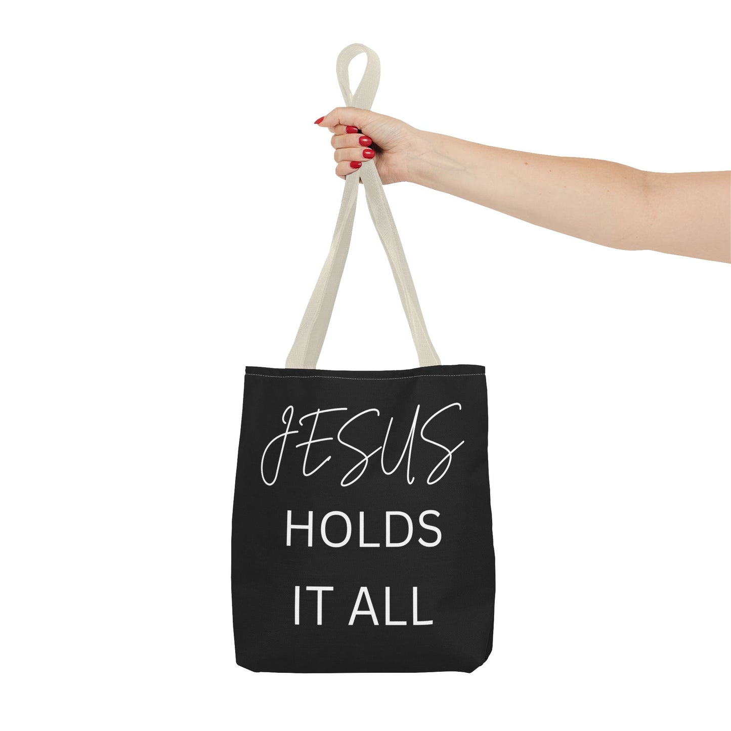 Jesus Holds It All Tote Bag (AOP)