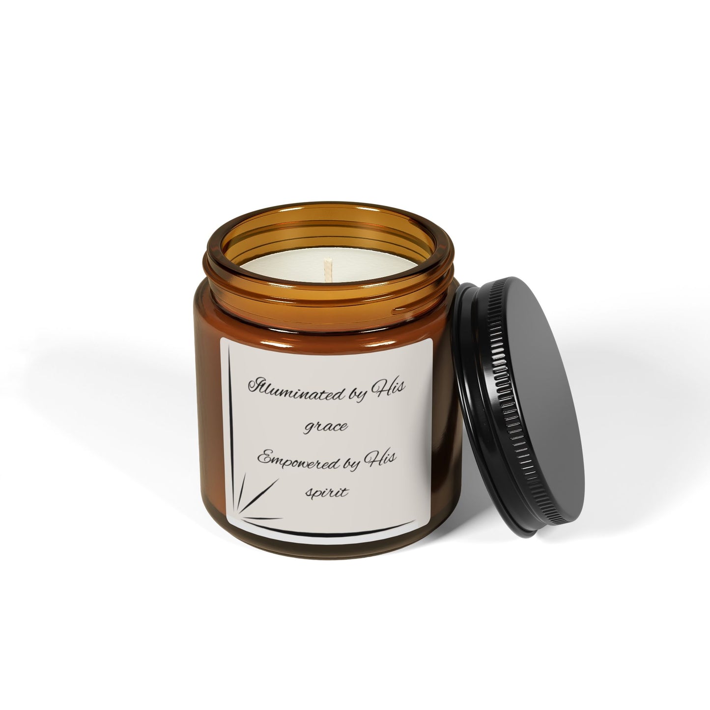 Illuminated by His Grace. Scented Soy Candle (Multi-Size, Amber Jar)